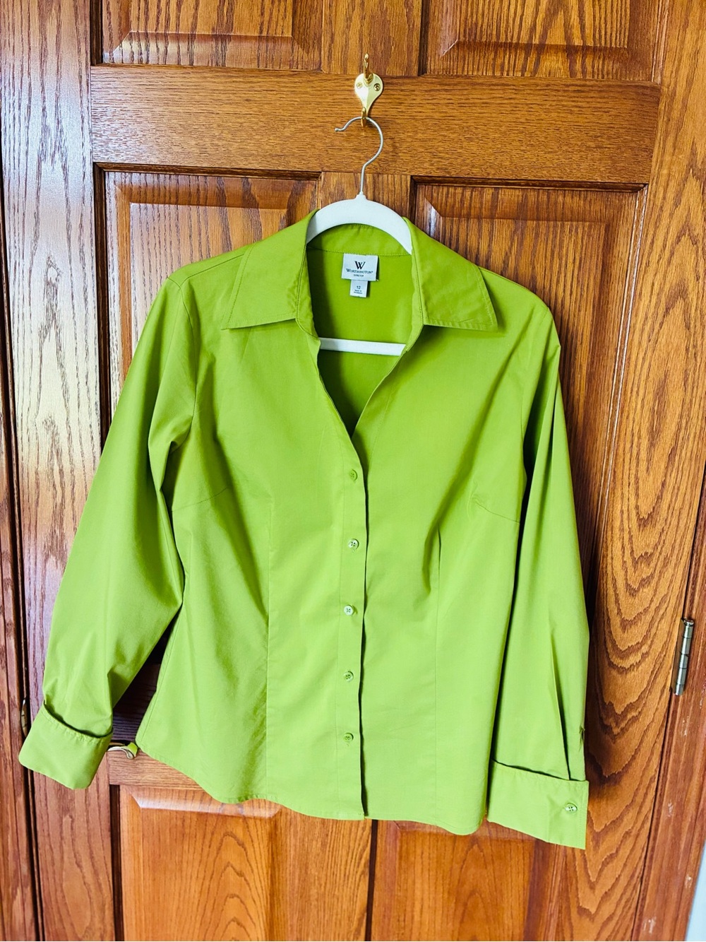 Worthington Women’s Button-Front Lime Green Blouse. Size 12